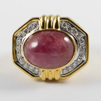 18 K Y Oval Cabuchon Ruby and Diamopnds Lds Ring 11