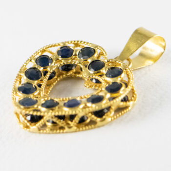 18 K Yellow G Heart Pendant with Blue Sapphires 11