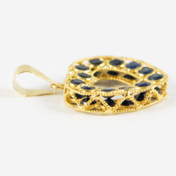 18 K Yellow G Heart Pendant with Blue Sapphires 4