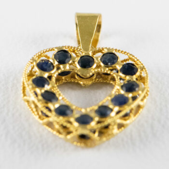 18 K Yellow G Heart Pendant with Blue Sapphires 7