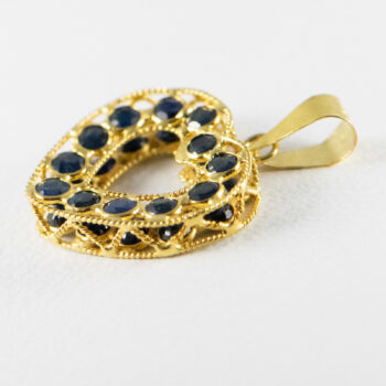 18 K Yellow G Heart Pendant with Blue Sapphires 8