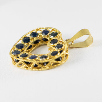 18 K Yellow G Heart Pendant with Blue Sapphires 9