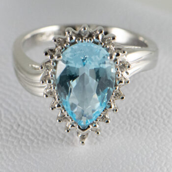 New 14 K White Gold Pear Blue Topaz Ring 5