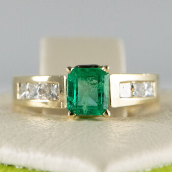 New 14 K Y Emerald Ring with Princess Cut Dias 13