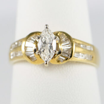 New 18 K Gold Engagement Ring Marquise Diamond and Baquettes 1