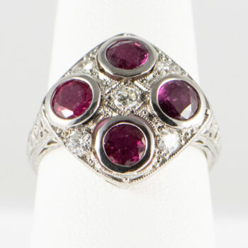 Platinum Ladies Ring with Rubies and Diamonds Pre owned 2