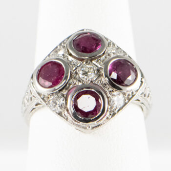Platinum Ladies Ring with Rubies and Diamonds Pre owned 4
