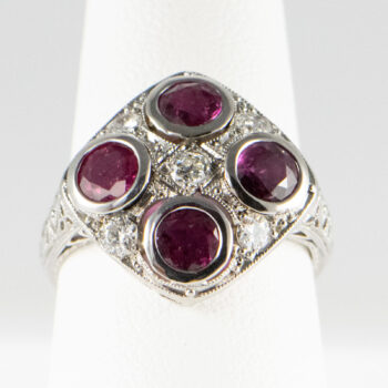 Platinum Ladies Ring with Rubies and Diamonds Pre owned 5