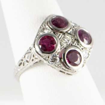 Platinum Ladies Ring with Rubies and Diamonds Pre owned 6