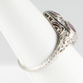 Platinum Ladies Ring with Rubies and Diamonds Pre owned 9