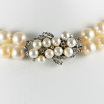 Vintage CLASP Pearl Double Strand Necklace 14 K W Dia Clasp 1