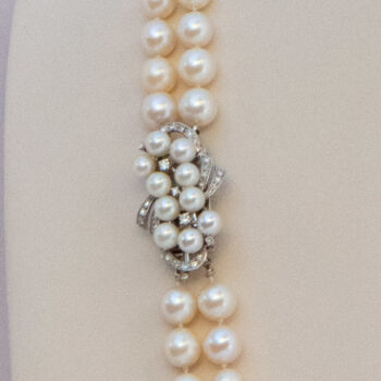 Vintage Pearl Double Strand Necklace 14 K W Dia Clasp 11