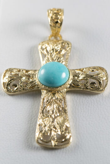 14 K Y Filigree Cross With Round Larimar 1