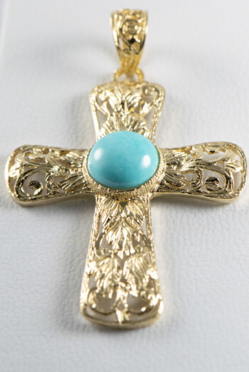 14 K Y Filigree Cross With Round Larimar 2