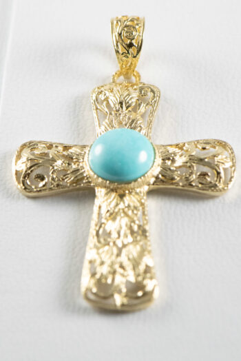 14 K Y Filigree Cross With Round Larimar 3