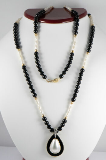 14k Onyxand Freshwater Pearls Necklace with Enhancer 2