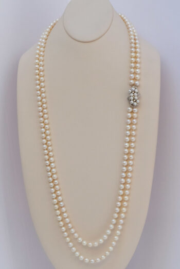 Vintage Pearl Double Strand Necklace 14 K W Dia Clasp 3