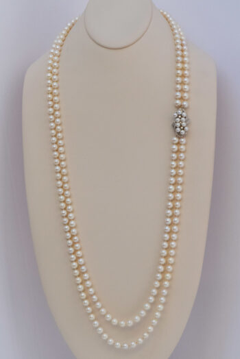 Vintage Pearl Double Strand Necklace 14 K W Dia Clasp 4