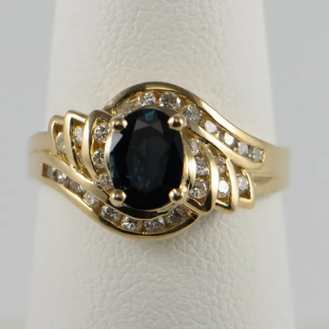 14 K Y Oval Sapphire and Dias Ring 6