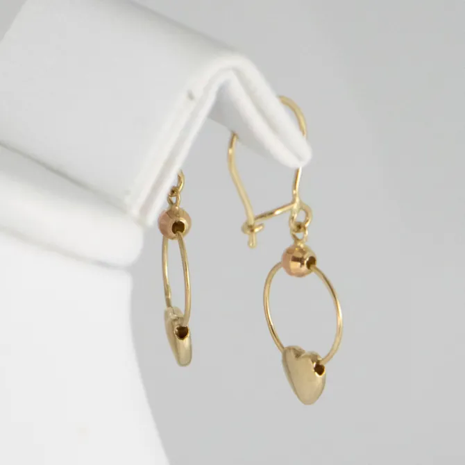 14 K Tricolor Drop Earringd with Hearts 12