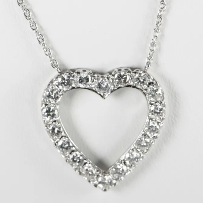 14 K White Gold Large Heart Diamond Pendant 2