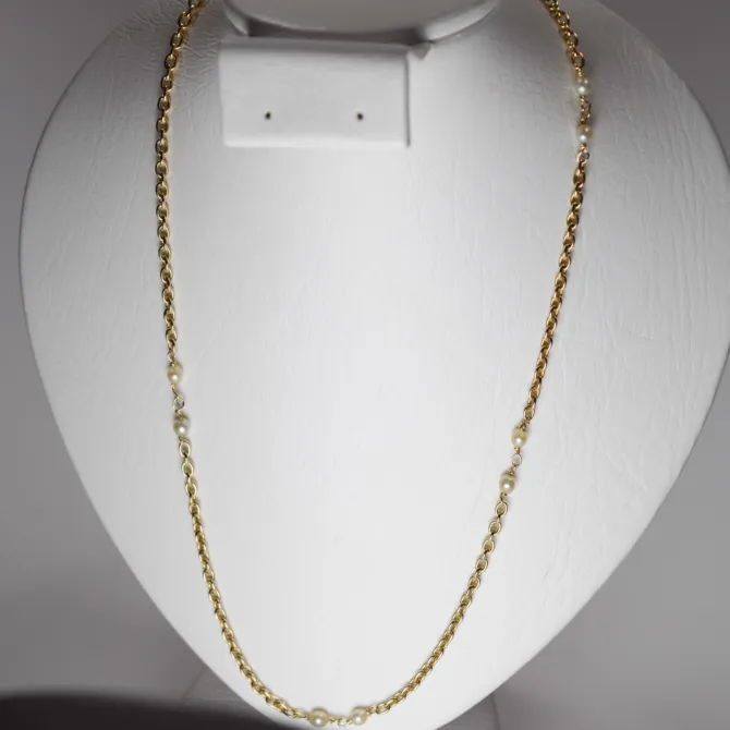 14 K Necklace Loop Chain with Pearls 3