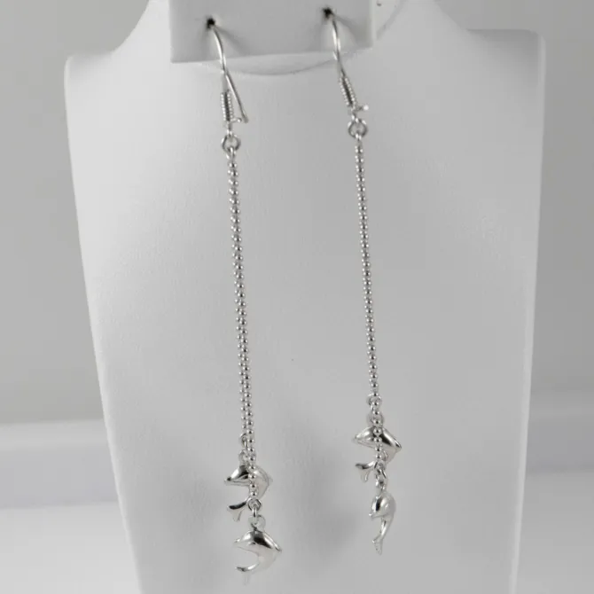 14 K White Long Dolphin Earrings 2