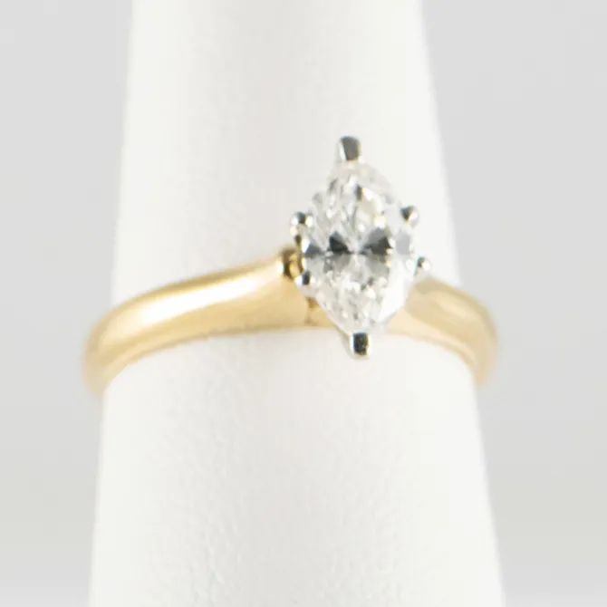 14 K Yellow Gold and Platinum Marquise Diamond 50 CT Solitary 4