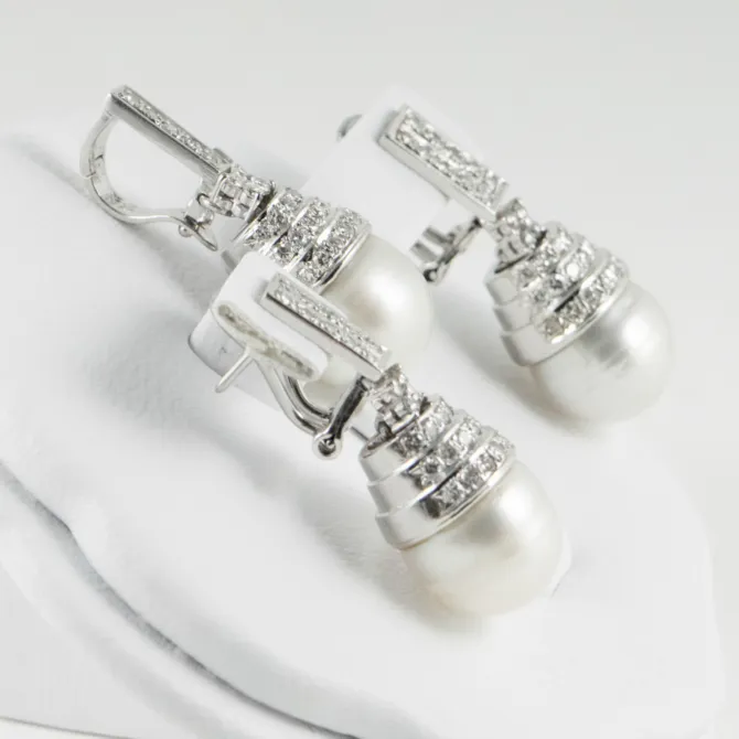 18 K White Gold Pearl and Diamond Set Earrings and Enhancer 7 7