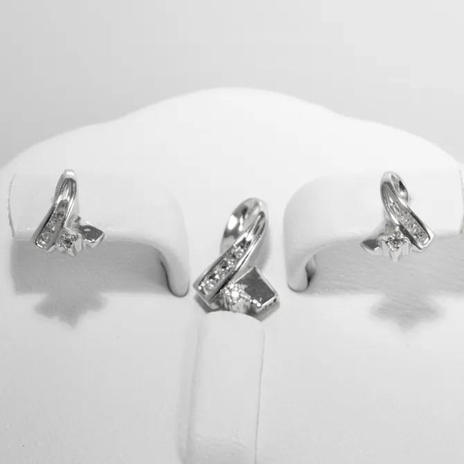14 K White Gold set of Diamond Earrings and Pendant 1