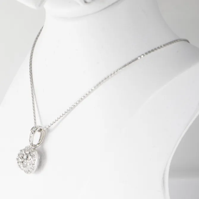 14 K White Gold Italian Diamond pendant with wheat Chain 2