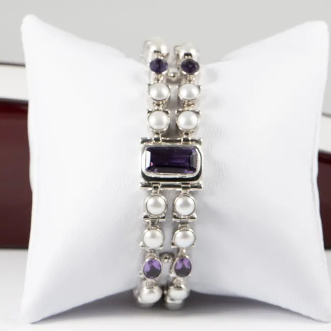925 INDO Bracelet with Amethyst 1 2 pearls 10
