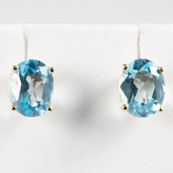 10 K Y Gold Blue Oval Topaz Stud Earrin 5