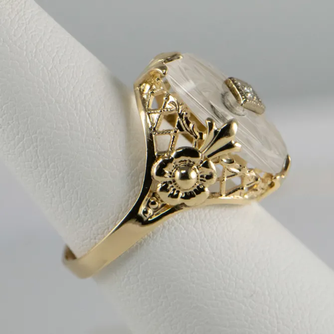 14 K New Antique Clear Stone Ring with Diamond 12