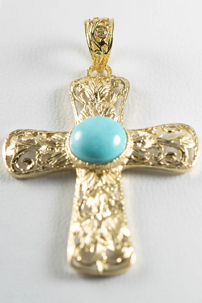 14 K Y Filigree Cross With Round Larimar 4