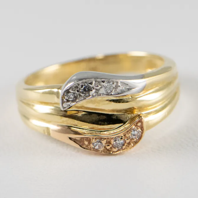 14 K Yellow Tricolor Ring with Diamonds 15
