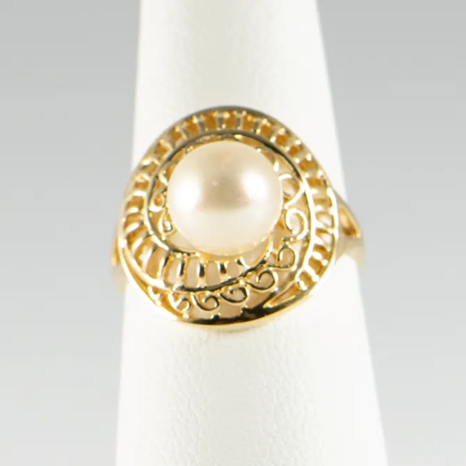 14 K Yellow Cultured Pearl R Ing 1