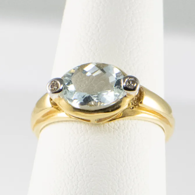 14 K Yellow Aquamarine Ring with 2 Diamonds 8