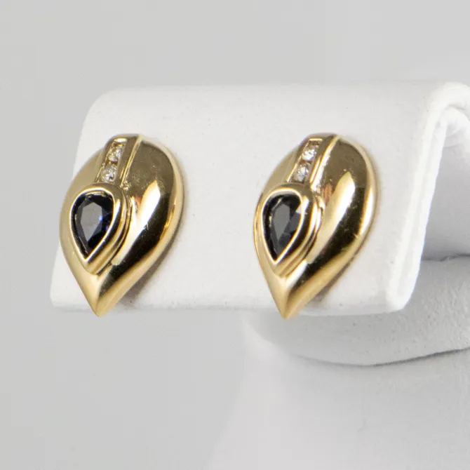 14 K Blue Sapphire Pear Shape Stud Earrings 8