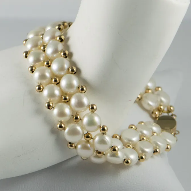 14 K Freshwater Pearl and Gold beads Bracelet 12